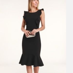 NWT Lulu’s Black Ruffled MIDI Dress